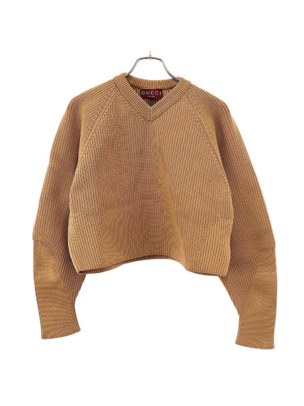 Gucci Chunky Ribbed V-neck Knit Sweater Camel